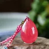 Hänge halsband fina röda rhodochrosite naturliga stenhängen vatten droppe med turmalin kedja halsband skönhet för kvinnor smycken