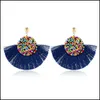 Charm Womens Artificial Colored Beads Semicircar Fringed Bohemian Long Pendant Fanshaped Tassel Earrings 7 Color Mixed Batch 12 Piec Dhg1K