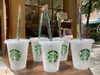 LM Starbucks 16oz/473ml Plastic Tumbler Reusable Clear Drinking Flat Bottom Cup Pillar Shape Lid Straw Mug Bardian 10pcs P3LC