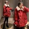 女性のトレンチコート冬用ジャケット厚い女性用衣服コーデュロイアウターウェアファーカラーショートコットン服jp436