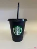 スターバックスマーメイド女神16オンス/473mlプラスチックマグターンブラー再利用可能な黒い飲酒フラットボトムピラーシェイプ蓋ストローカップバーディアン26ck