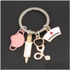 Клавки Lanyards Doct Doction Keychain Медицинский инструмент Ключ Кольцо Внедрение шприц Стетоскоп медсестра Кэпка Кечаны Medico подарки Diy Jewelry Dhgvf