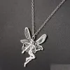 Pendant Necklaces Ancient Punk Statement Angel Fairy Wings Pendant Necklace For Women Chains Choker Jewelry Goth Gothic Vintage Acce Dhso2
