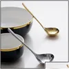 Spoons Spoons Gold Soup Spoon Stainless Steel Titanium Plating Shiny Golden Round Sierware Table Set Sturdy Easy To Clean Dishwasher Dh5Ax