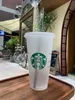 Starbucks 24OZ/710ml Plastic Tumbler Reusable Clear Drinking Flat Bottom Cup Pillar Shape Lid Straw Mug Bardian 500pcs 69UV