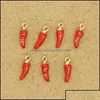 Charms 10Pcs Red Small Pepper Food Earring Charms Cute Mini Crafts Jewelry Accessory Enamel Pendant For Bracelet Key Chains Necklace Dhoqs