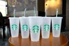 22SS Starbucks 24 унции/710 мл пластикового тумблера многоразовый прозрачный питье с плоским дном стакана