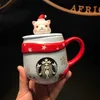 Starbucks Mug Cadeau de Noël 355 ml Père Noël Rouge Foulard Tasse en Céramique Tasses à Eau avec Couvercles 9FHB