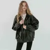 Leather coat Autumn Oversized leather jacket women long sleeve zipper turndown collar Loose black faux leather jackets for women 2022 L220728