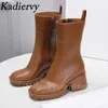 Rain Boots Chunky Heel Women Shoes Square Toe PVC Waterproof Short High Woman 221124