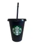 22SS Starbucks 16 унций/473 мл пластиковых кружек. Трубплер многоразовый черный пьющий плоский дно