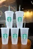 22SS Starbucks 24 унции/710 мл пластикового тумблера многоразовый прозрачный питье с плоским дном стакана