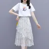 Trajes de mujer Mujer Conjunto de dos piezas Mujer Estampado floral Cintura alta Faldas de una línea Verano Damas de manga corta Camiseta Ropa de moda Traje
