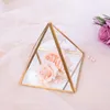 Bolsas de joyería Caja de vidrio Golden Geométrico Decorativo Pirámide Anillo de anillo para regalo de cumpleaños de bodas