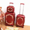 Neues Zoll-Koffer-Set für Damen, Trolley-Gepäcktasche, rote Retro-Hochzeits-Reisehandtasche auf Rädern, modische Tasche J220707