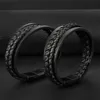 Black Multilayer Braided Magnetic Clasp Button Bracelet Bangle Cuff for Men Fashion Jewelry