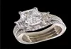 Fashion 10KT White gold filled square diamond gemstone Rings sets 3in1 Jewelry Cocktail wedding Band Ring finger For Women9217517