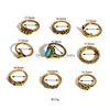 Bagues De Bande 9 Pièces Ensemble De Bague De Dame Personnalisée Rétro Totem Éléphant Turquoise Lotus Poisson Queue Joint Motif Casual Fête Anneaux Je Dhoyp