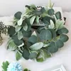 Decorative Flowers Green Eucalyptus Leaves Garland Wisteria Artificial Rattan Fake Plant Silk Leaf Wreath For Front Door Wall Patio Decor