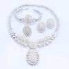 Set di gioielli in cristallo color oro da donna di Dubai, set eleganti con ciondolo ovale grande, collana, orecchini, bracciale, anello