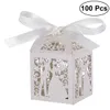 Gift Wrap 100pcs Couple Design Luxury Lase Cut Wedding Sweets Candy Favour Boxes with Ribbon Table Decorations A20 221124