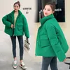 Womens Down Parkas Korean Chic Winter Fashion Double Pocket Stand Warm Theple Toground Lograined Shipper Sharking Tooling Short Jacket Women 221124