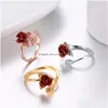 Anelli a fascia Trendy Red Rose Garden Flower Leaves Anello aperto Anelli a dito ridimensionabili per le donne Regalo di San Valentino Gioielli Drop Delivery Dhubl