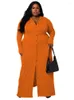 Plus Size Dresses 5XL 4XL For Women V Neck Single Breasted Robes Autumn Fashion Solid Ribbed Casual Big Maxi Dress