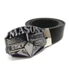 Belts Fashion Cool Mens Mason Big Metal Belt Buckle Masonic 130cm Black PU Leather For Men Jeans Pants Casual Cinto Masculino