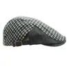 Berets Outflly Wool Material Flat Cap Black And Grey Checkered Beret Men's Hat