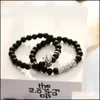 Braccialetti con perline in rilievo da 8 mm, set di pietre di onice nero opaco, con fascino, re, corona, donna, uomo, gioielli, consegna di goccia Dhgarden Dh93K