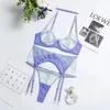 Ensemble de lingerie sous-vêtements érotiques dentelle fantaisie Sexy femme chaude string Transparent 4 pièces jarretière soutien-gorge transparent tenues