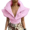 Women's Vests Apricot Streetwear Tops Women Flying Sleeve Vest Fashion Button Up Crop Top Casual Jacket Coat