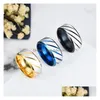 Band Rings Gold Color Frosted Ladies Wedding Ring 316L Stainless Steel Blue Twill Rings Titanium Brushed Men And Women Jewelry Drop D Dhaqp