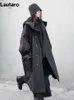 Kvinnor blandar Lautaro Spring Autumn Long Overized Black Trench Coat med Hood Dark Academia Esthetic lyxdesignerkläder för kvinnor 221124