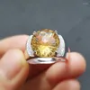 Bagues de cluster par bijoux hommes bague ronde naturelle véritable citrine 925 argent sterling fin pour ou femmes 12 12mm 6.5CT pierre précieuse S217161