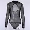 Mumins femininos de verão malha feminina listrada transparente bodysuit sexy boates de gola alta