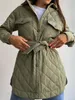 Womens Down Parkas Loose Padded Long Lingge Winter Jacket Casual Turn Collar Relt rakt Overcoat Office Lady Outwear Woman kläder 221124