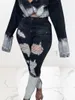 Women Dwuczęściowe spodnie Denim 2 ustanawia stroje jesienne ubrania wycięte dżinsowe dżinsy Top i kombinezon dresowy damski streetwear 221123