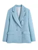 Robe de deux pièces Femmes élégantes Blue Tweed Blazer Manteau Veste de printemps Ensemble taille haute Mini jupe short pour bureau dame tenues vêtements d'extérieur 221124