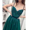 Yeşil spagetti kayışları kadın elbise maxi uzun zarif akşam partisi tatlım a-line yeşil tül prim sıcak