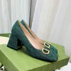 Moda para mujer Sandalias Zapatos de vestir Ballet Danza Hebilla de metal Diseñador Tacón medio Bordado de cuero Letras Fiesta de bodas poco profunda Tacones altos