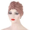 Mulheres cor de cor s￳lida perda de cabelo tampa de turbante f￪mea chap￩u mu￧ulman