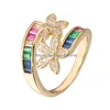 Band Rings Design Rainbow Flower Cz Ring Women Wedding Gift Gold Color Leaves Austrian Zircon Fashion Crystal Rings Jewelry Wholesal Dhpbj
