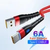 6A 66W USB Typ C -kabel Snabbladdare LED -indikatordata för Huawei P50/Honor Xiaomi Samsung 0,25/1/2M