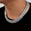 Pendant Necklaces 18mm Cuban Chain Prong Baguette CZ Cubic Zircon White Gold Plated Luxury Necklace Bling Full Iced Out Hiphop Jewelry