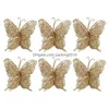 Decorações de Natal Decorações de Natal Butterfly 6pcs/Conjunto Glitter Simation Tree Ornamentos artificial Craft Christchristmas Drop DHA7J