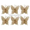 Décorations De Noël Décorations De Noël Papillon 6Pcs / Set Glitter Simation Arbre Ornements Artisanat Artificiel Christchristmas Drop Dha7J