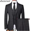 Mens Suits Blazers Shenrun Men 3 Pieces Passar Spring Autumn Plaid Slim Fit Business Formal Curch Office Work Party Prom Wedding Groom 221123