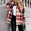 Damenblusen Hemden Frauen Langarm Tasche Lose Gitter Knopf Bluse Damen Herbst Winter Baumwolle Revers Freizeithemd Mittellange Damenjacke 221124